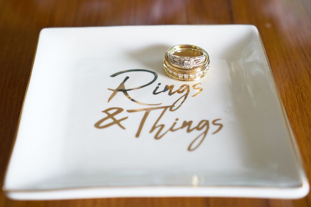 Wedding ring set displayed on a 