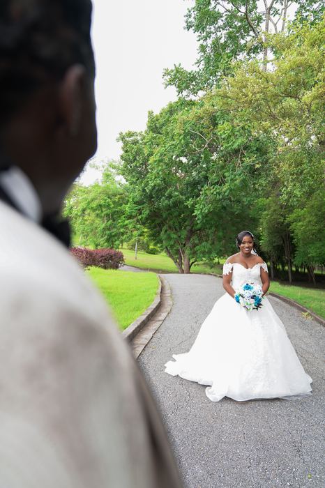 Bride walking toward the groom at a Trinidad wedding